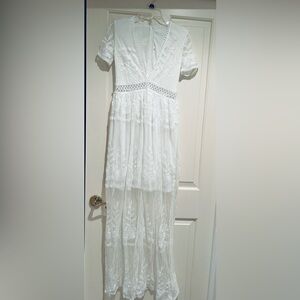 Simple Boho-Esque White Lace Wedding Dress
